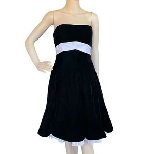 Vintage Victor Costa Black Strapless Velvet Dress Light Pink Attached Sash Sz 10